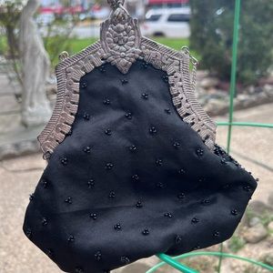 Vintage Evening Bag Purse Black Silk Indian Embroidered both sides